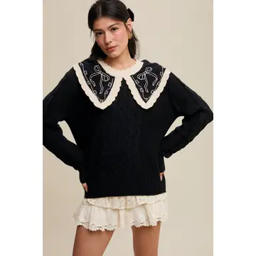 Bow Embroidered Cable Sweater - Image 3
