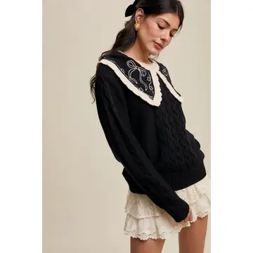 Bow Embroidered Cable Sweater - Image 4