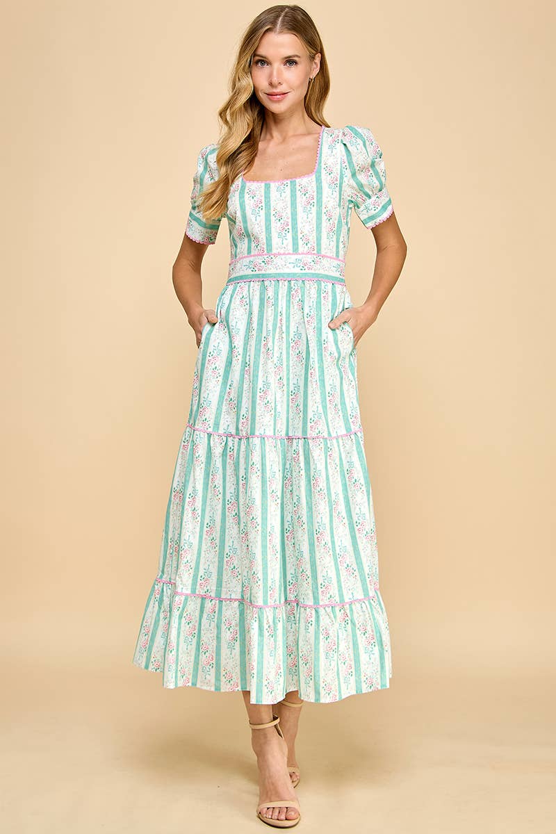 Victoria Striped Floral Midi Dress - Image 3