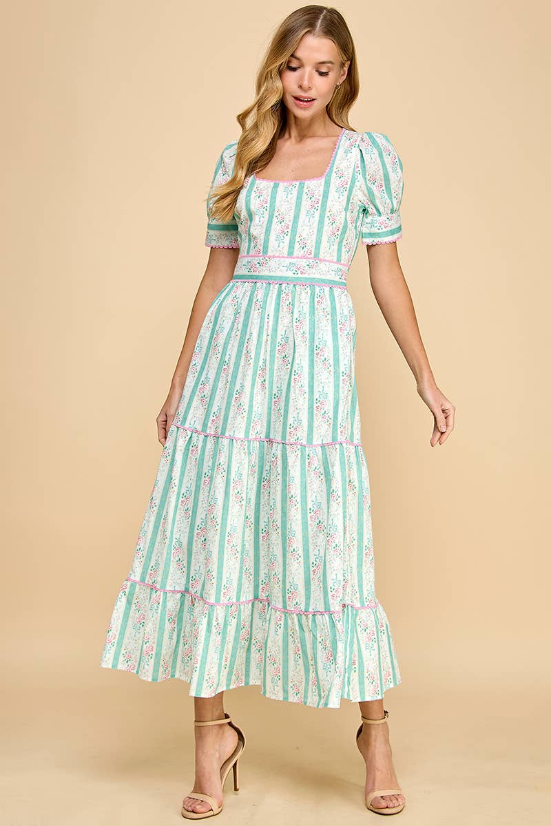 Victoria Striped Floral Midi Dress - Image 4