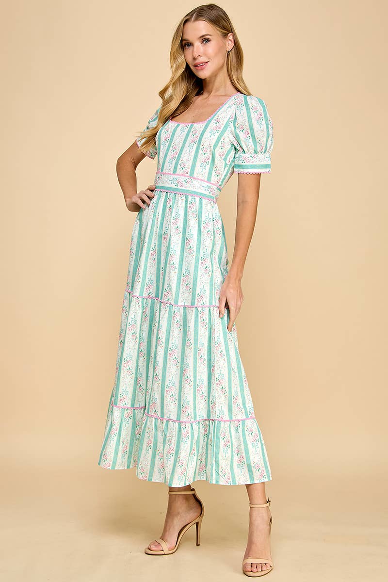 Victoria Striped Floral Midi Dress - Image 5