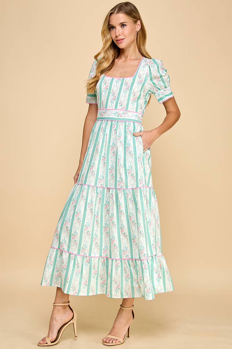 Victoria Striped Floral Midi Dress - Image 6