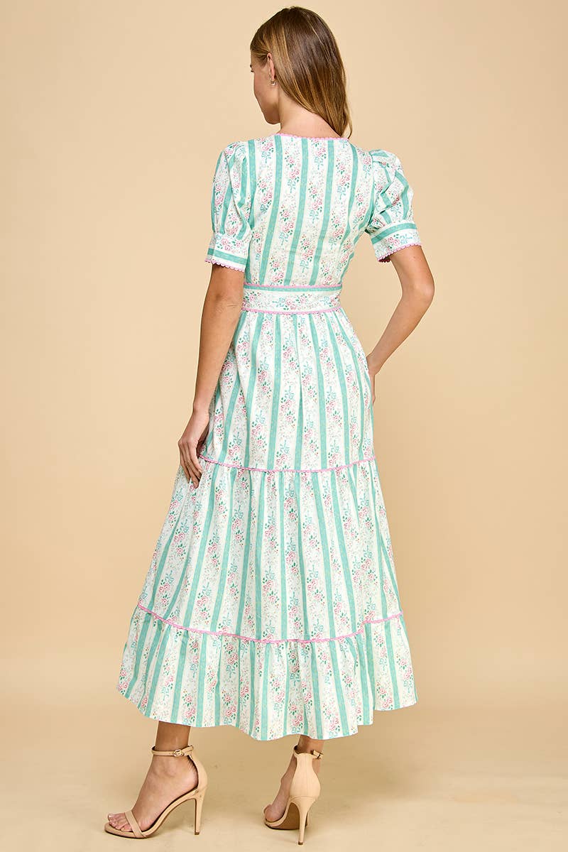 Victoria Striped Floral Midi Dress - Image 7