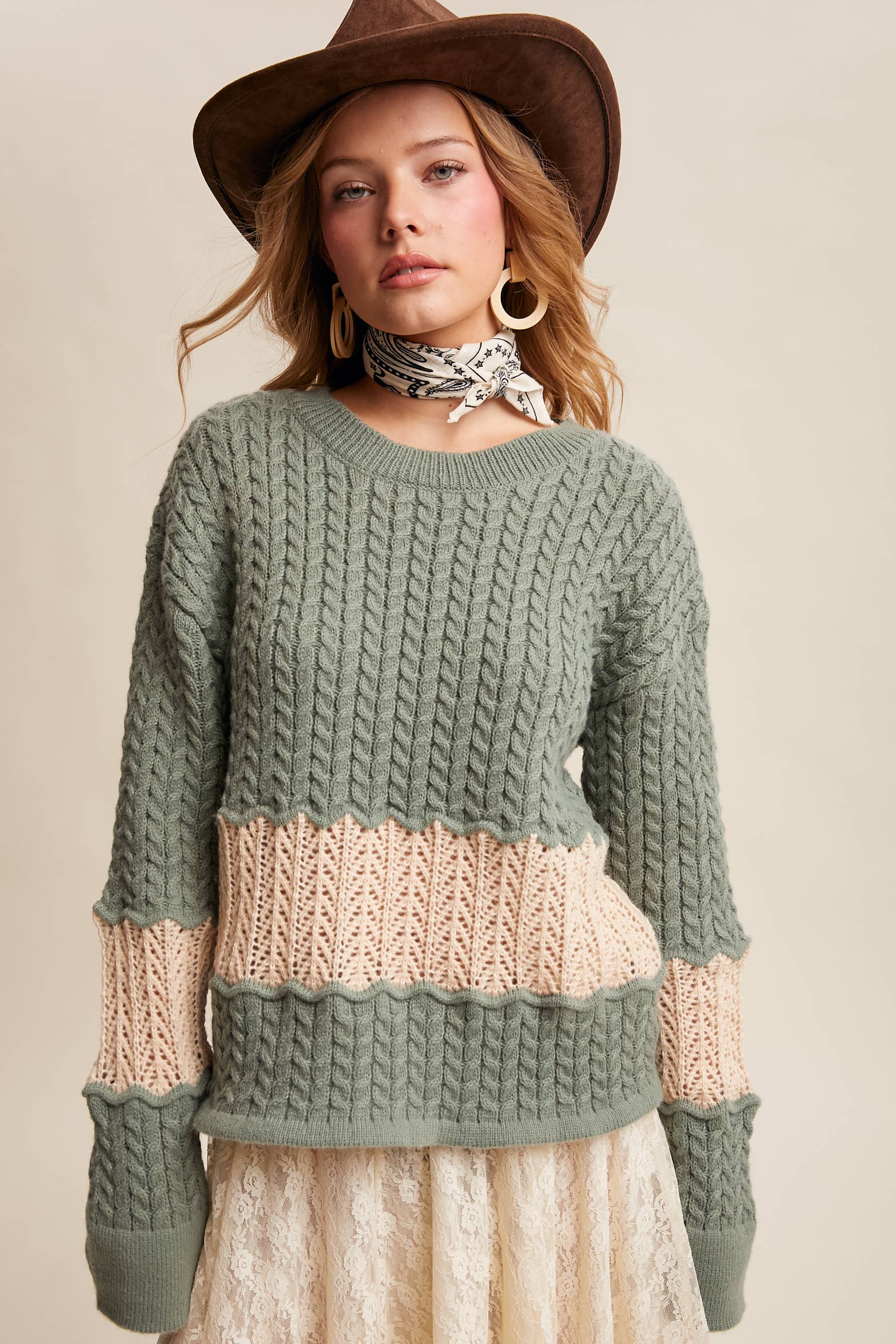 Toni Color-block Cable Knit Sweater - Image 2