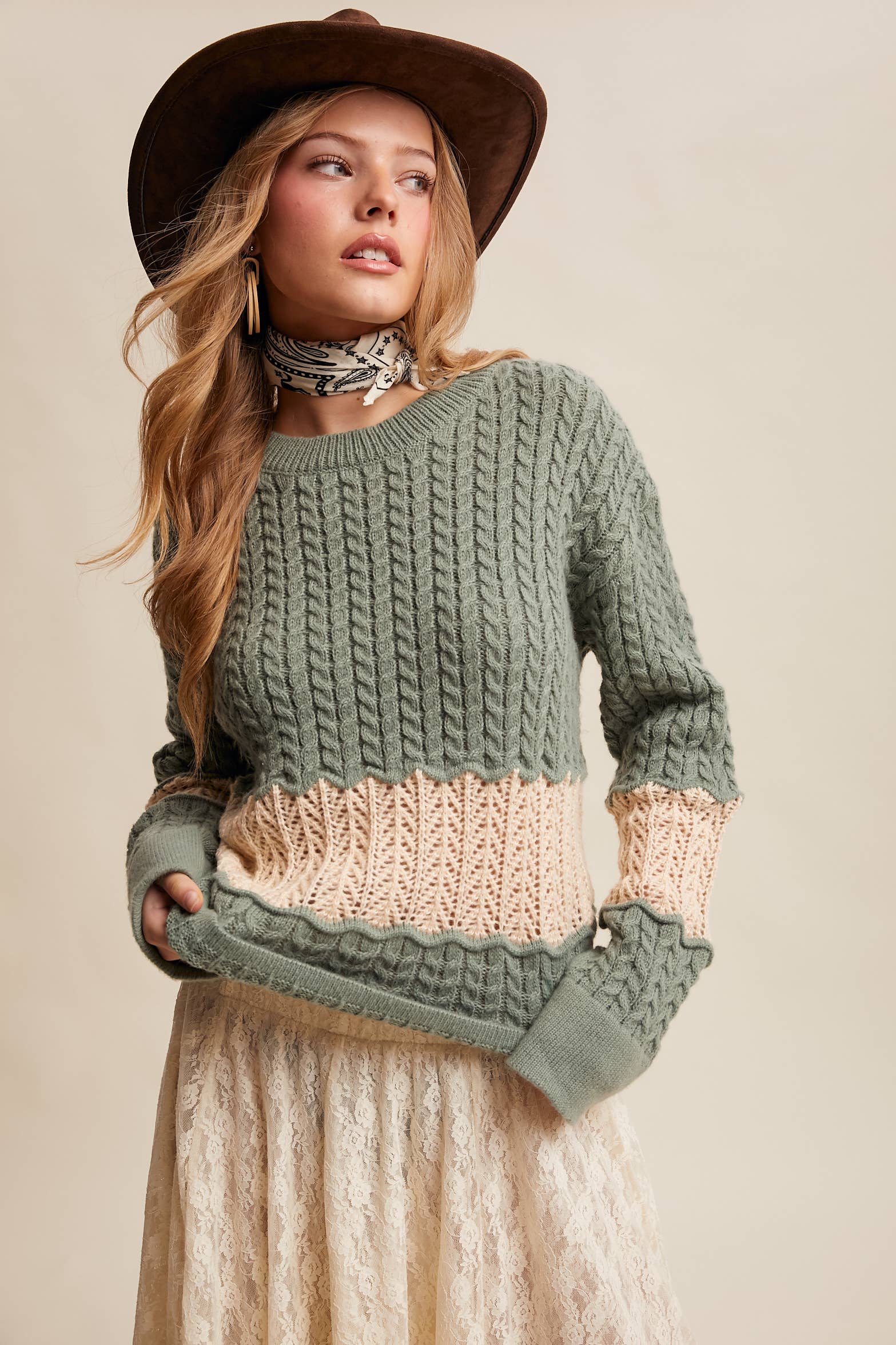 Toni Color-block Cable Knit Sweater - Image 3