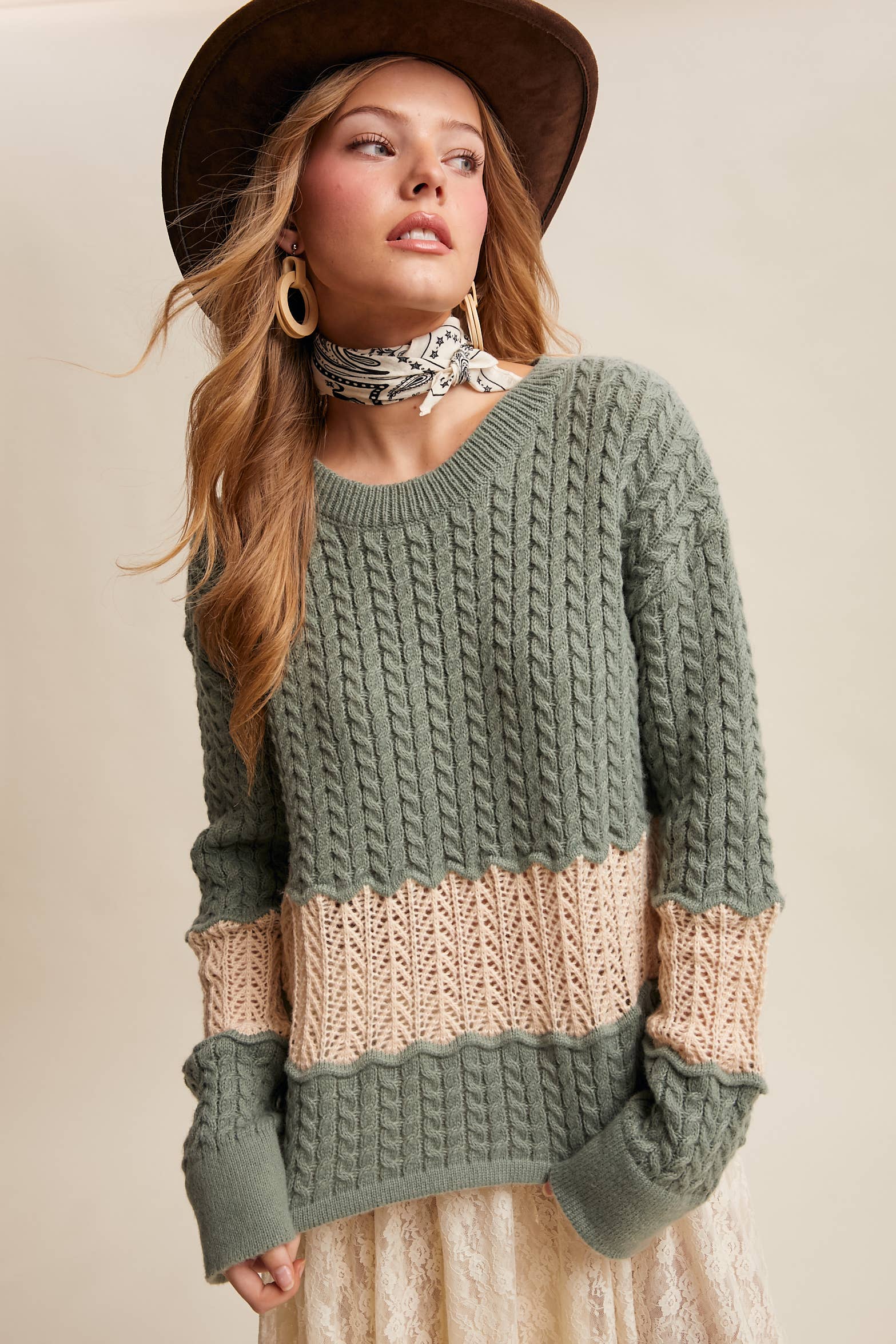 Toni Color-block Cable Knit Sweater - Image 4