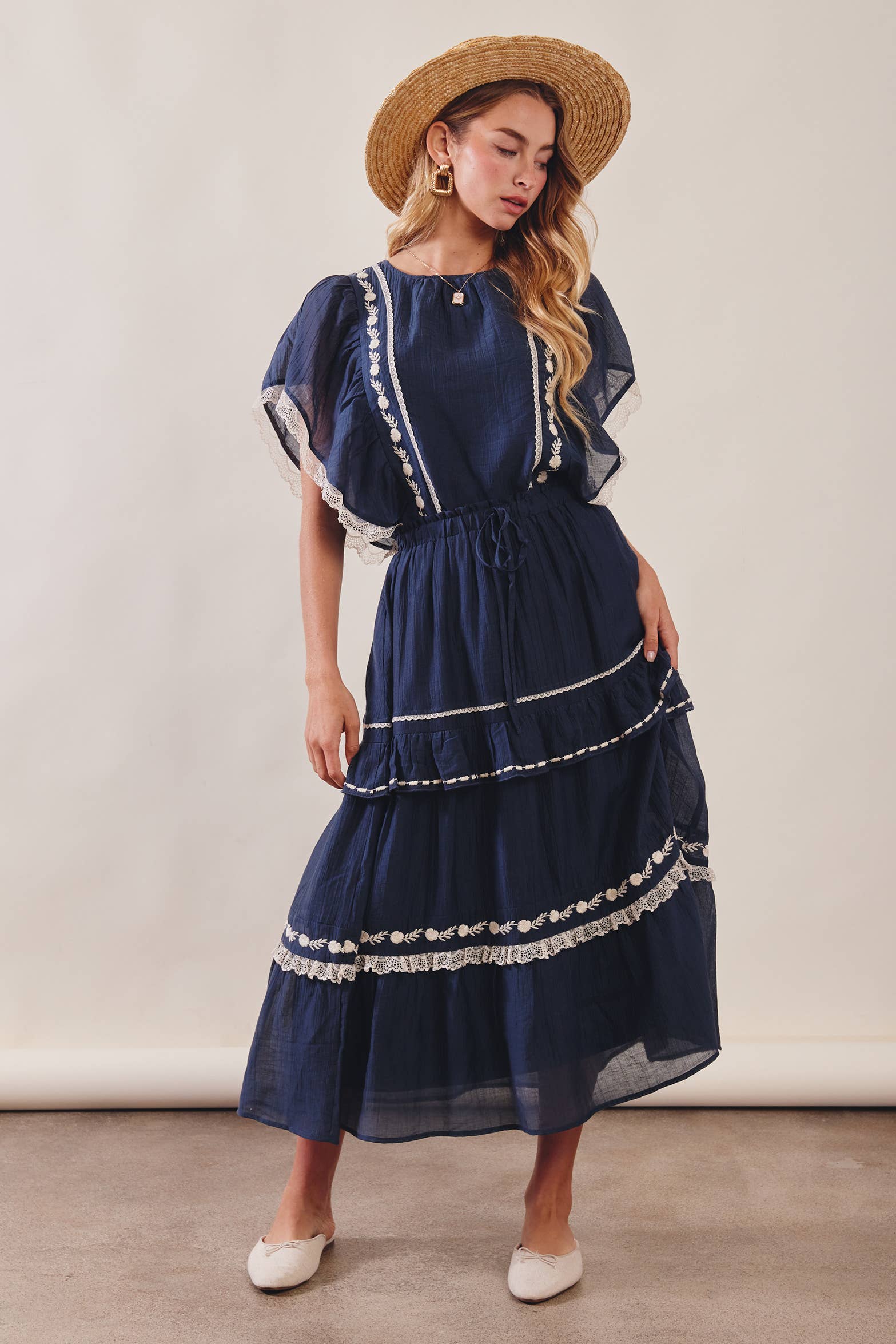 The Lace Trimmed Embroidered Tiered Maxi Skirt - Image 3