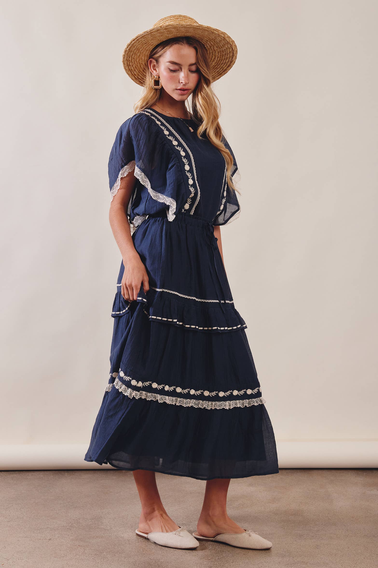 The Lace Trimmed Embroidered Tiered Maxi Skirt - Image 5