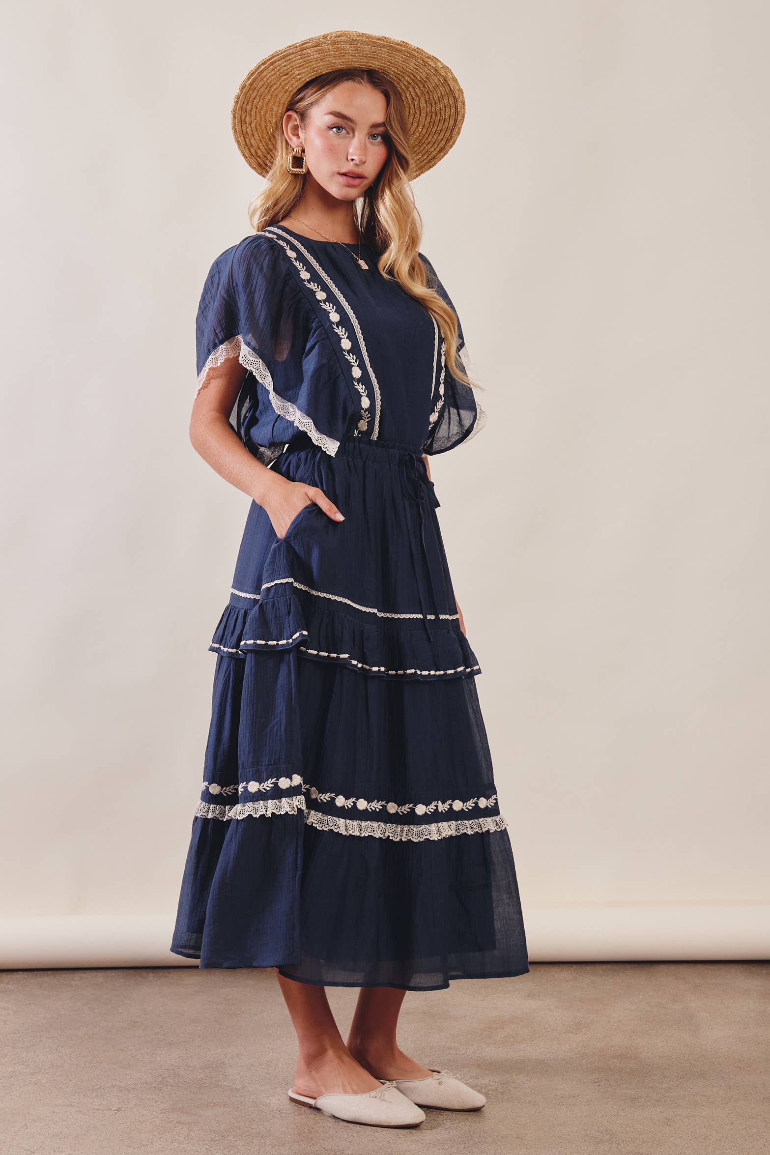 The Lace Trimmed Embroidered Tiered Maxi Skirt - Image 6