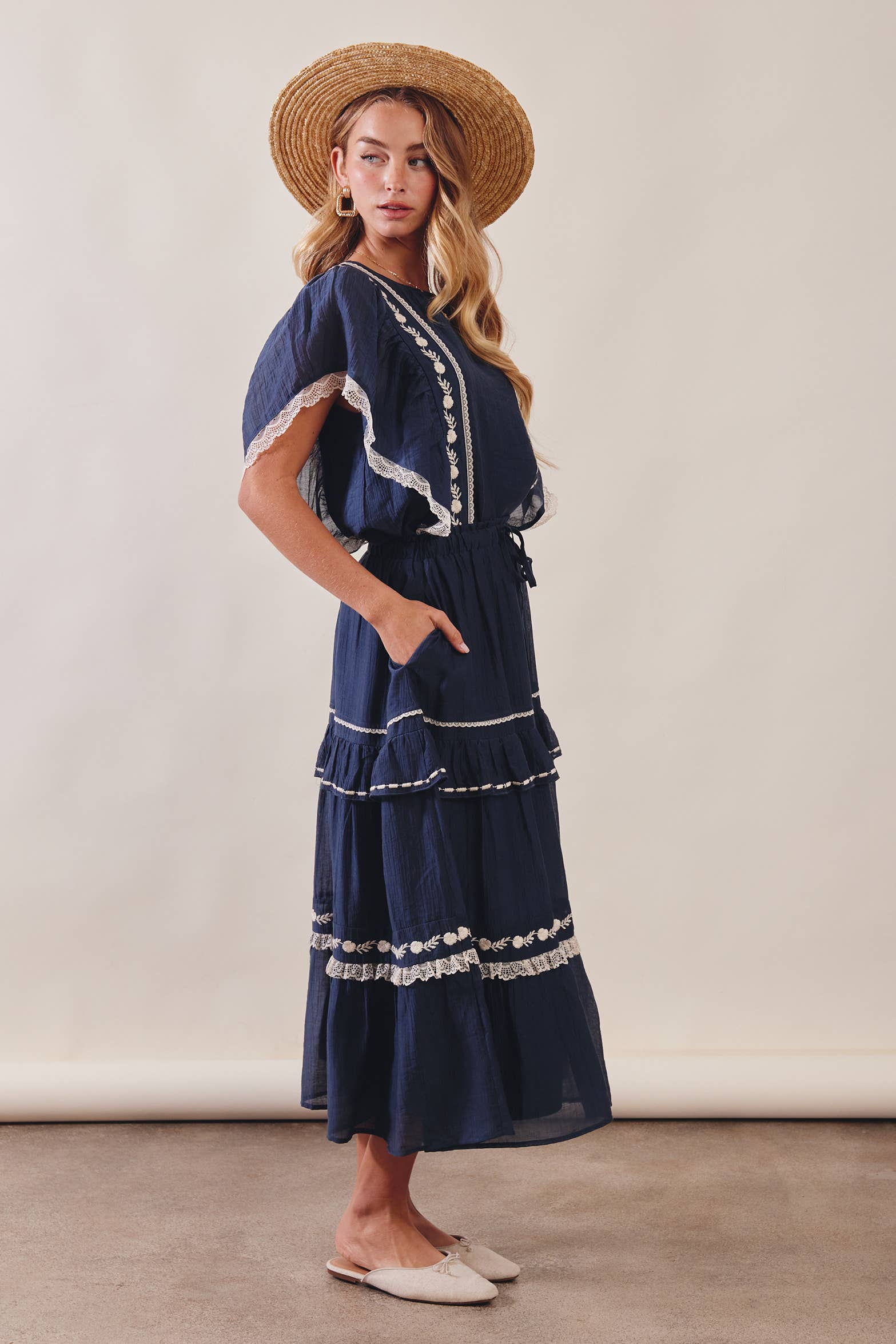 The Lace Trimmed Embroidered Tiered Maxi Skirt - Image 7