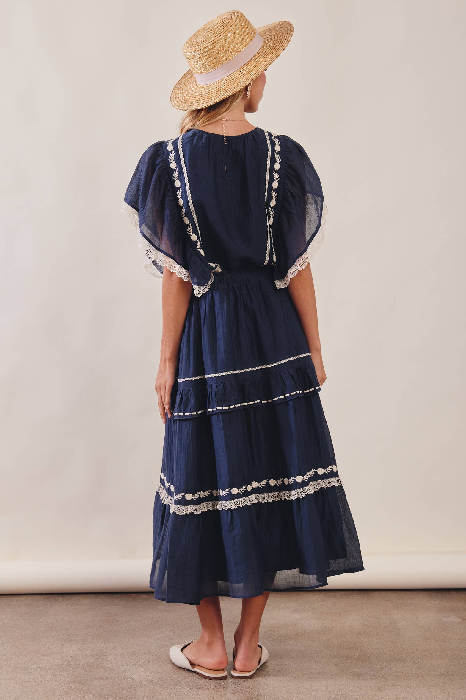 The Lace Trimmed Embroidered Tiered Maxi Skirt - Image 8