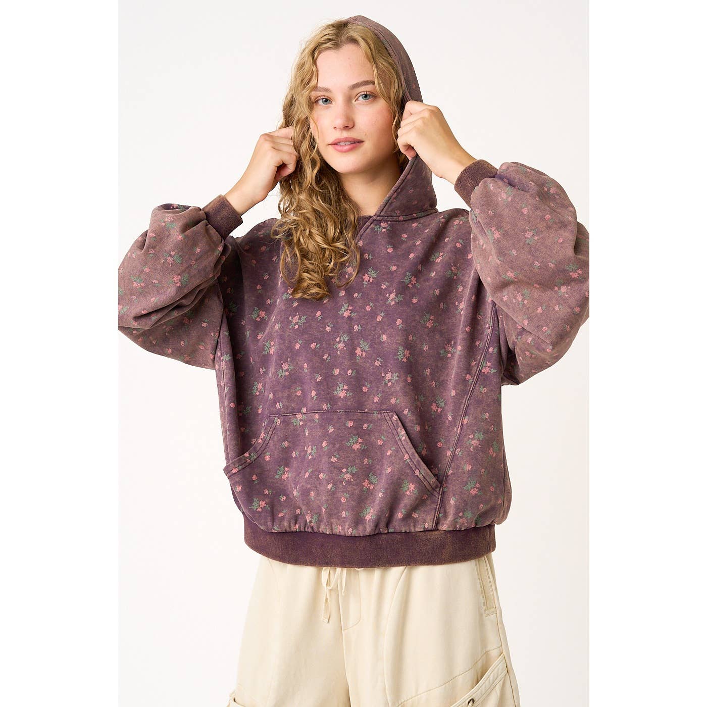 Floral Printed Distressed Hoodie