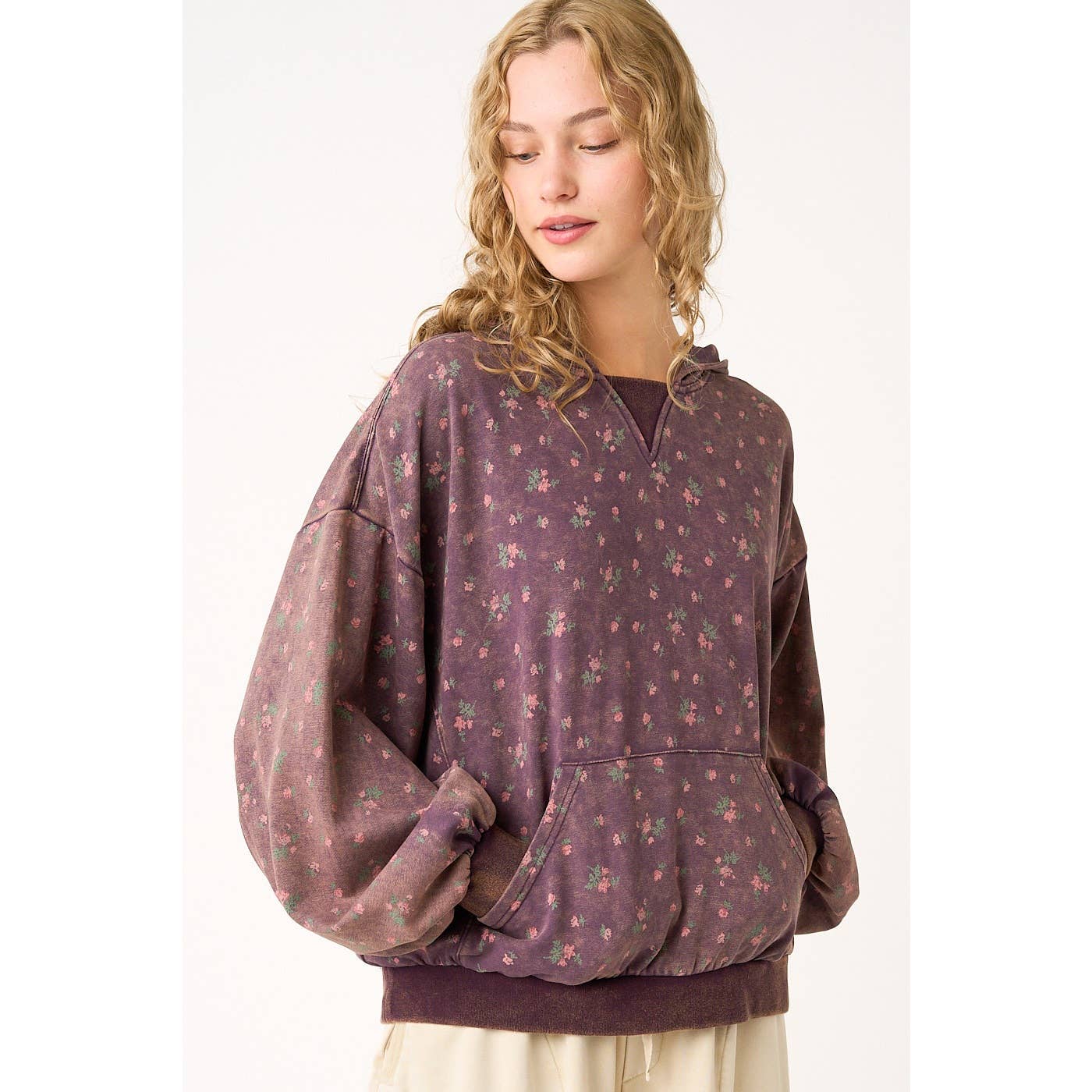 Floral Printed Distressed Hoodie - Image 3