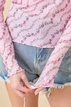 Floral Printed Mesh Top - Image 4