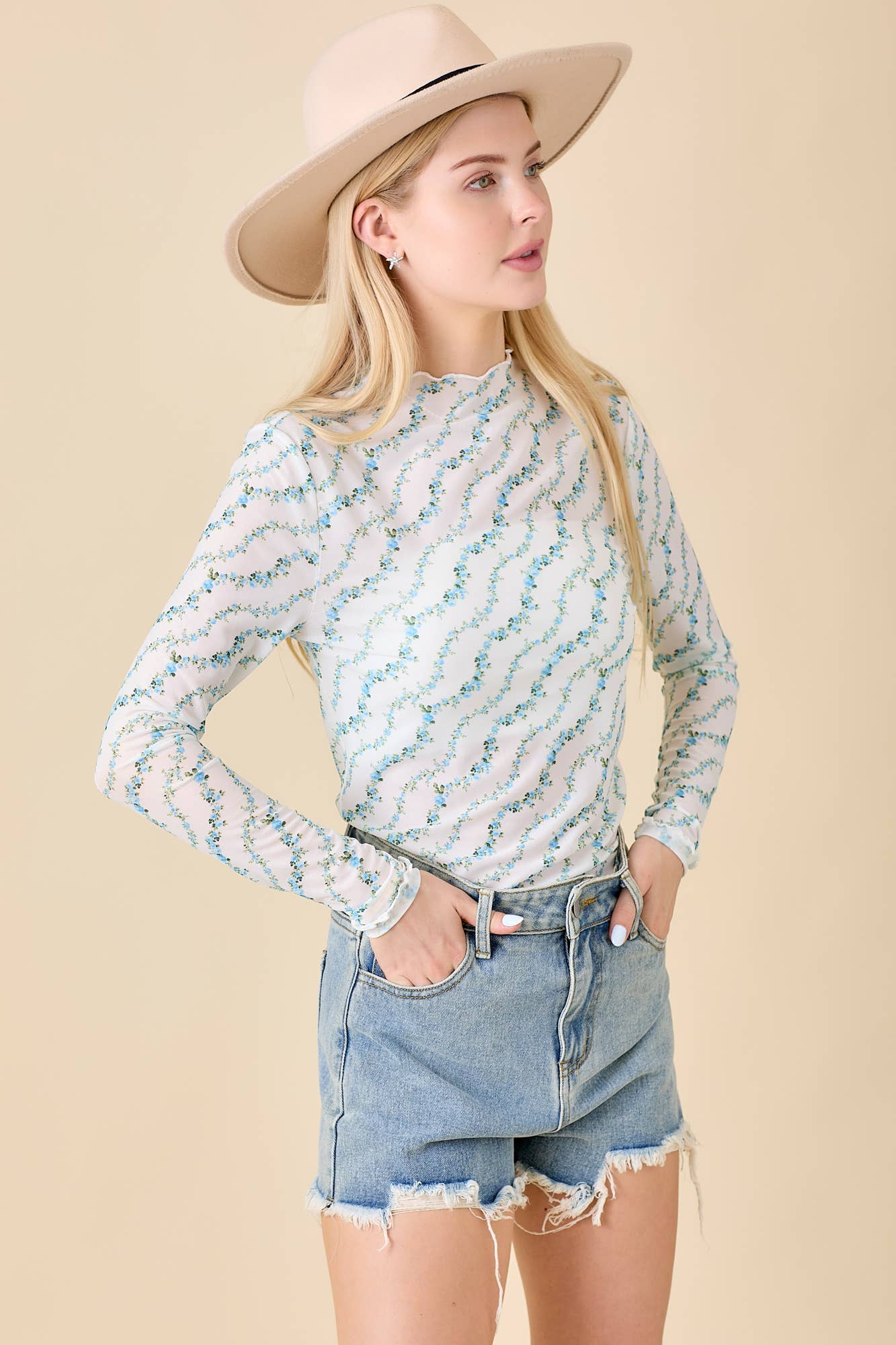 Floral Printed Mesh Top - Image 4