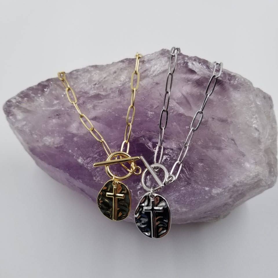 Hammered Cross Toggle Necklace - Image 2