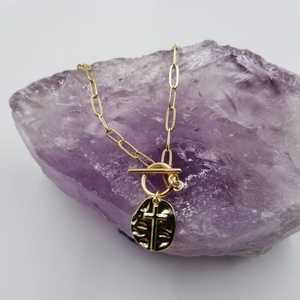 Hammered Cross Toggle Necklace - Image 3