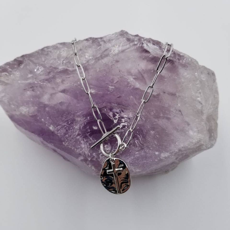Hammered Cross Toggle Necklace - Image 4