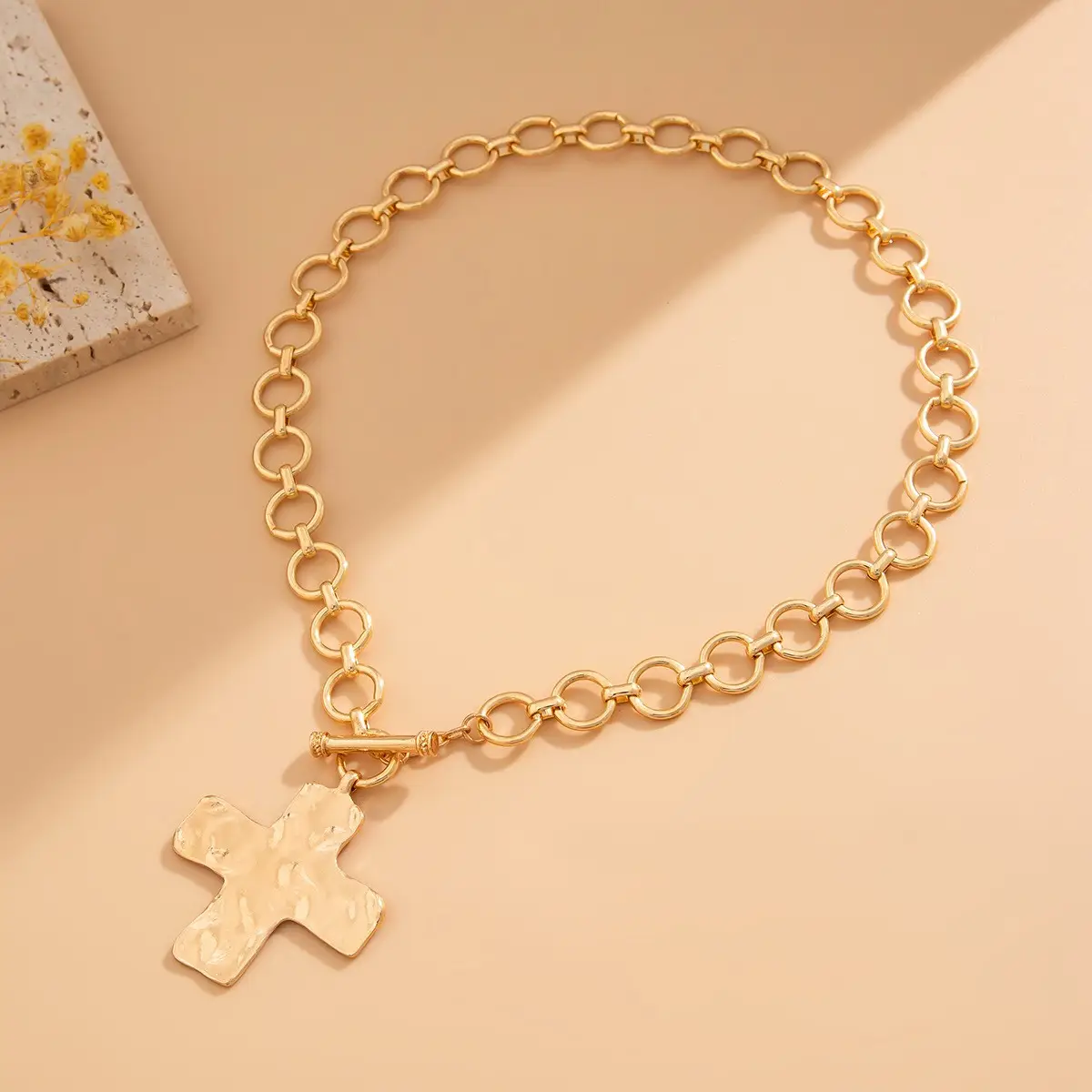 Hammered Cross Toggle Necklace - Image 4