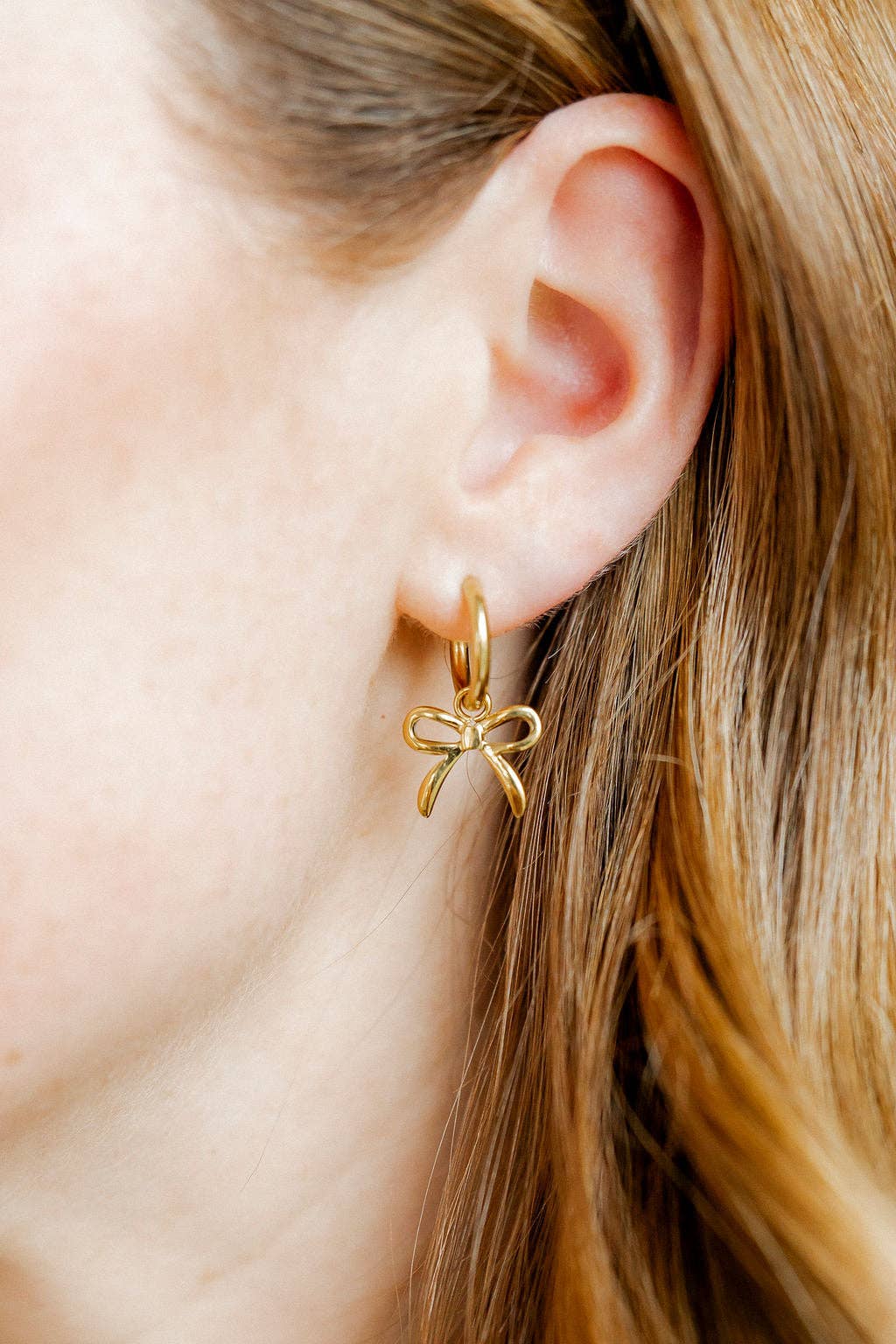 Huggie Charm Earrings - Sadie Bow Gold - Image 2