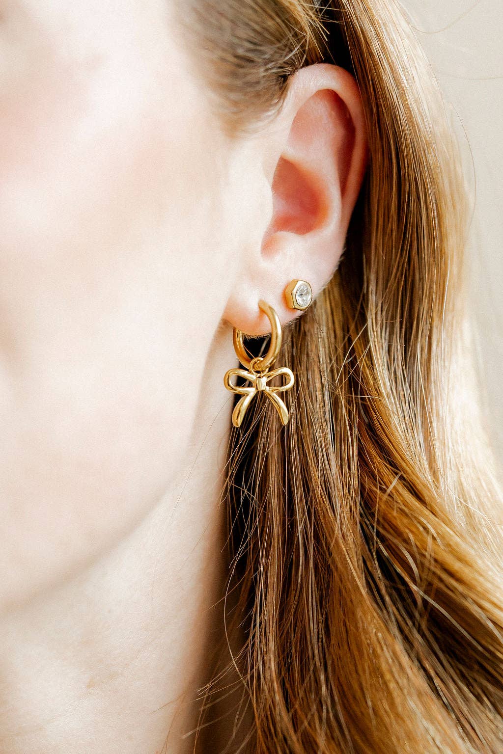 Huggie Charm Earrings - Sadie Bow Gold - Image 5