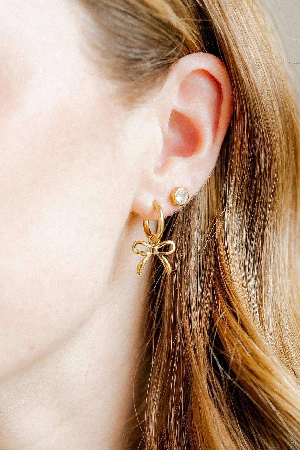 Huggie Charm Earrings - Sadie Bow Gold - Image 6
