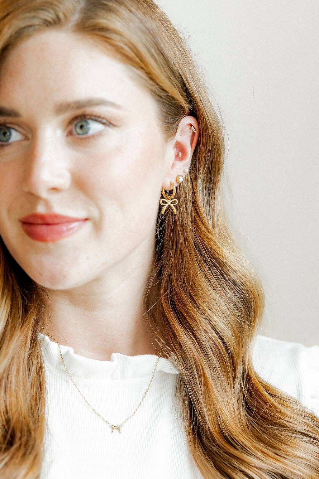 Huggie Charm Earrings - Sadie Bow Gold - Image 7
