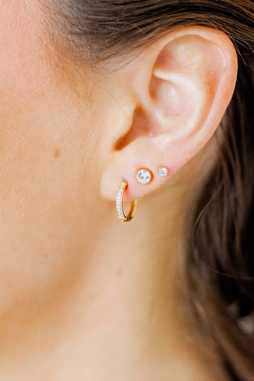 Huggie Earrings - Scarlett Hoop Gold 12mm CZ - Image 11