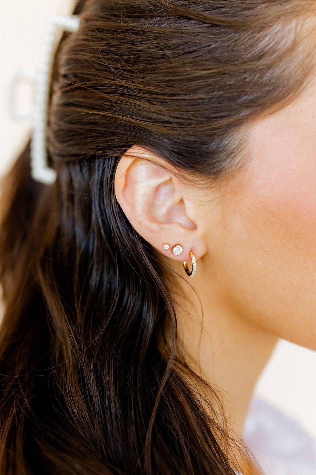 Huggie Earrings - Scarlett Hoop Gold 12mm CZ - Image 13