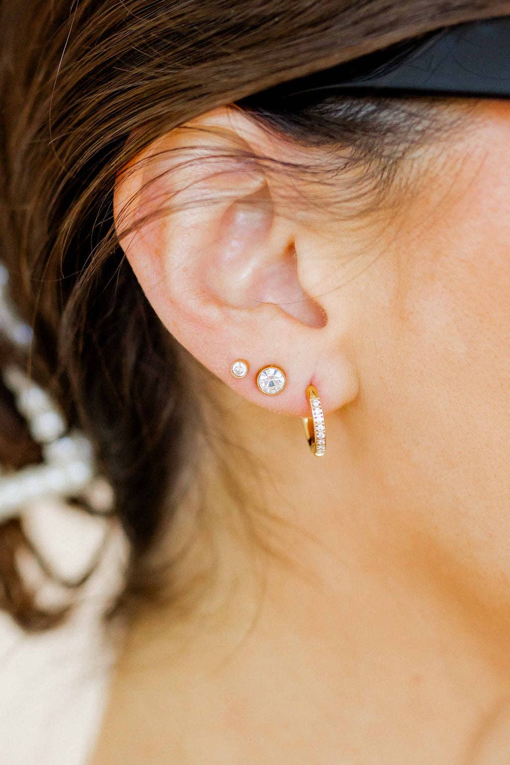 Huggie Earrings - Scarlett Hoop Gold 12mm CZ - Image 16