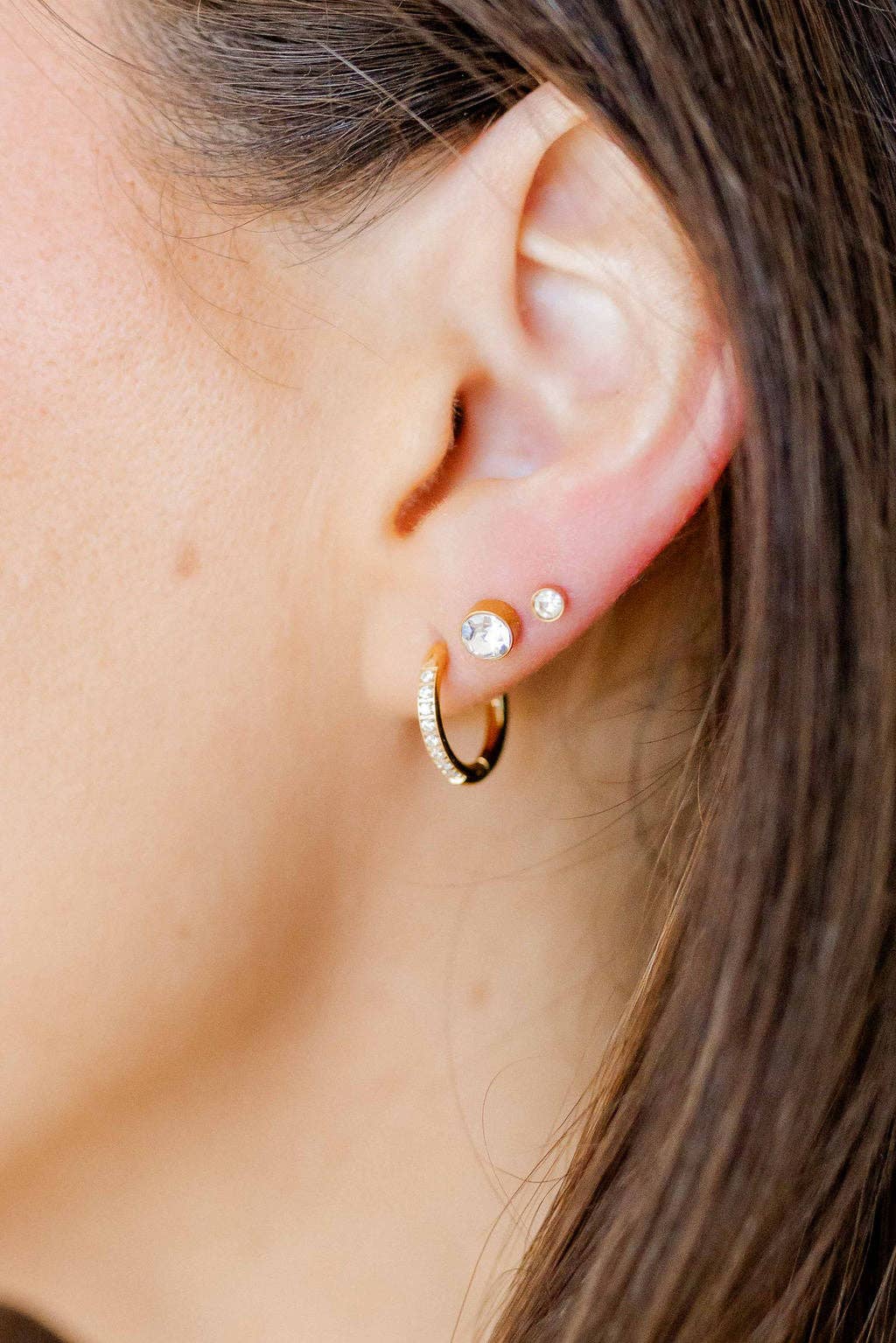 Huggie Earrings - Scarlett Hoop Gold 12mm CZ - Image 19