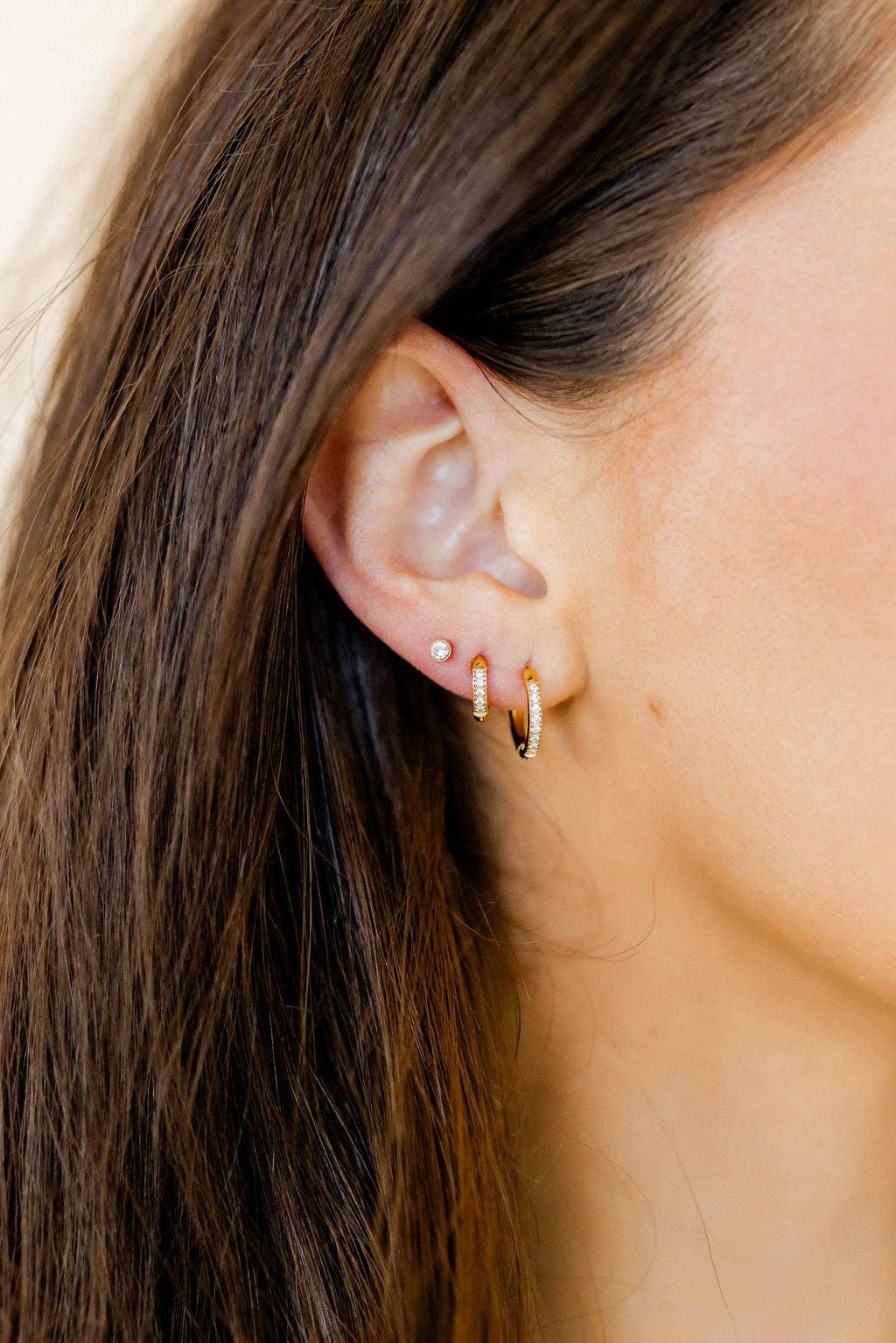 Huggie Earrings - Scarlett Hoop Gold 12mm CZ - Image 22