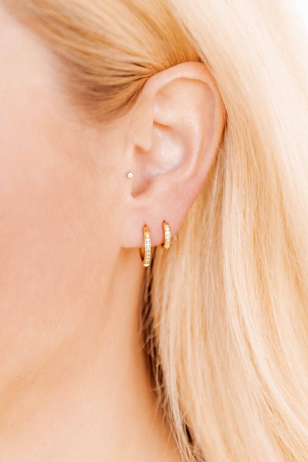 Huggie Earrings - Scarlett Hoop Gold 12mm CZ - Image 4
