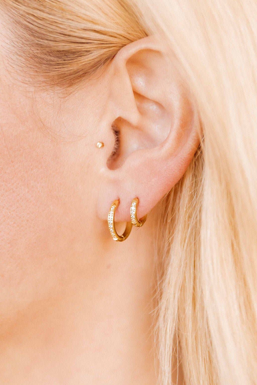 Huggie Earrings - Scarlett Hoop Gold 12mm CZ - Image 7