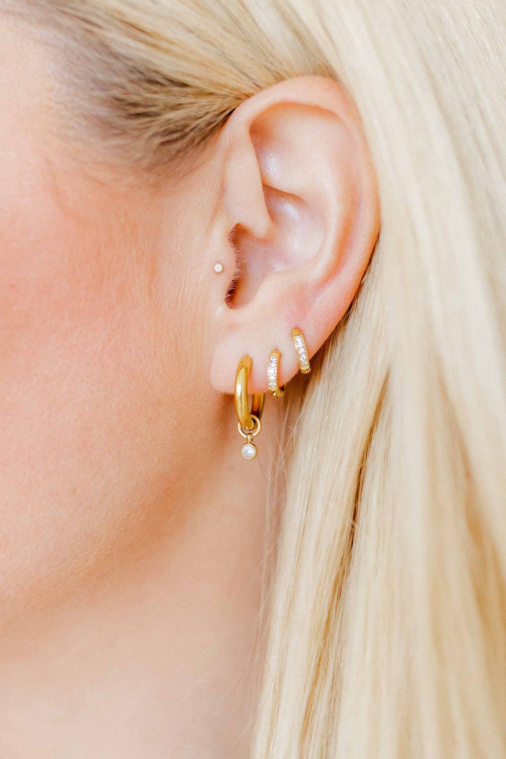 Huggie Earrings - Scarlett Hoop Gold 8mm CZ - Image 15