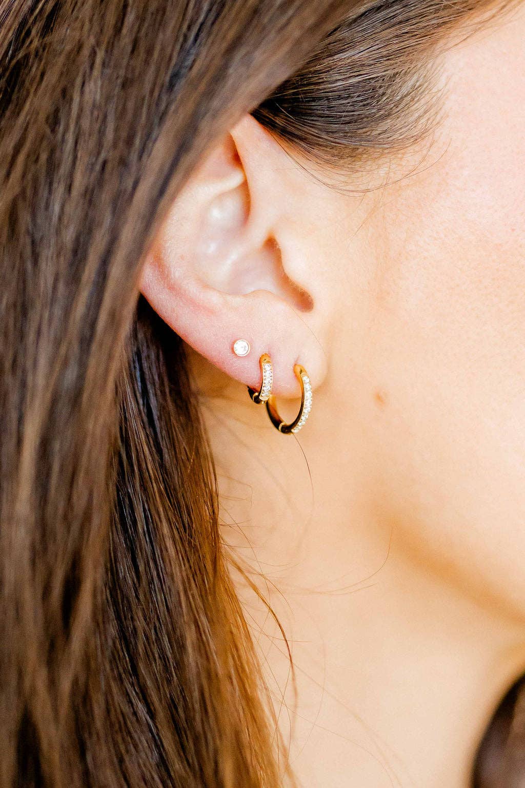 Huggie Earrings - Scarlett Hoop Gold 8mm CZ - Image 16