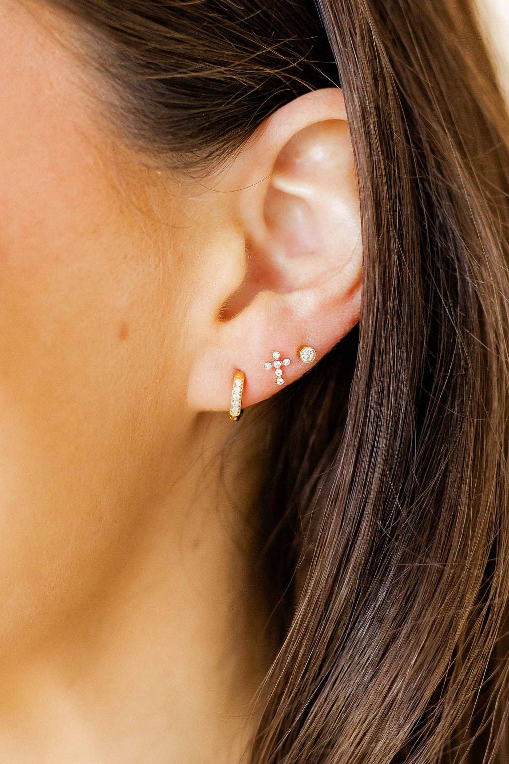 Huggie Earrings - Scarlett Hoop Gold 8mm CZ - Image 19
