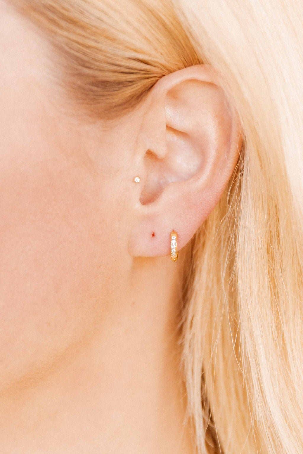 Huggie Earrings - Scarlett Hoop Gold 8mm CZ - Image 2