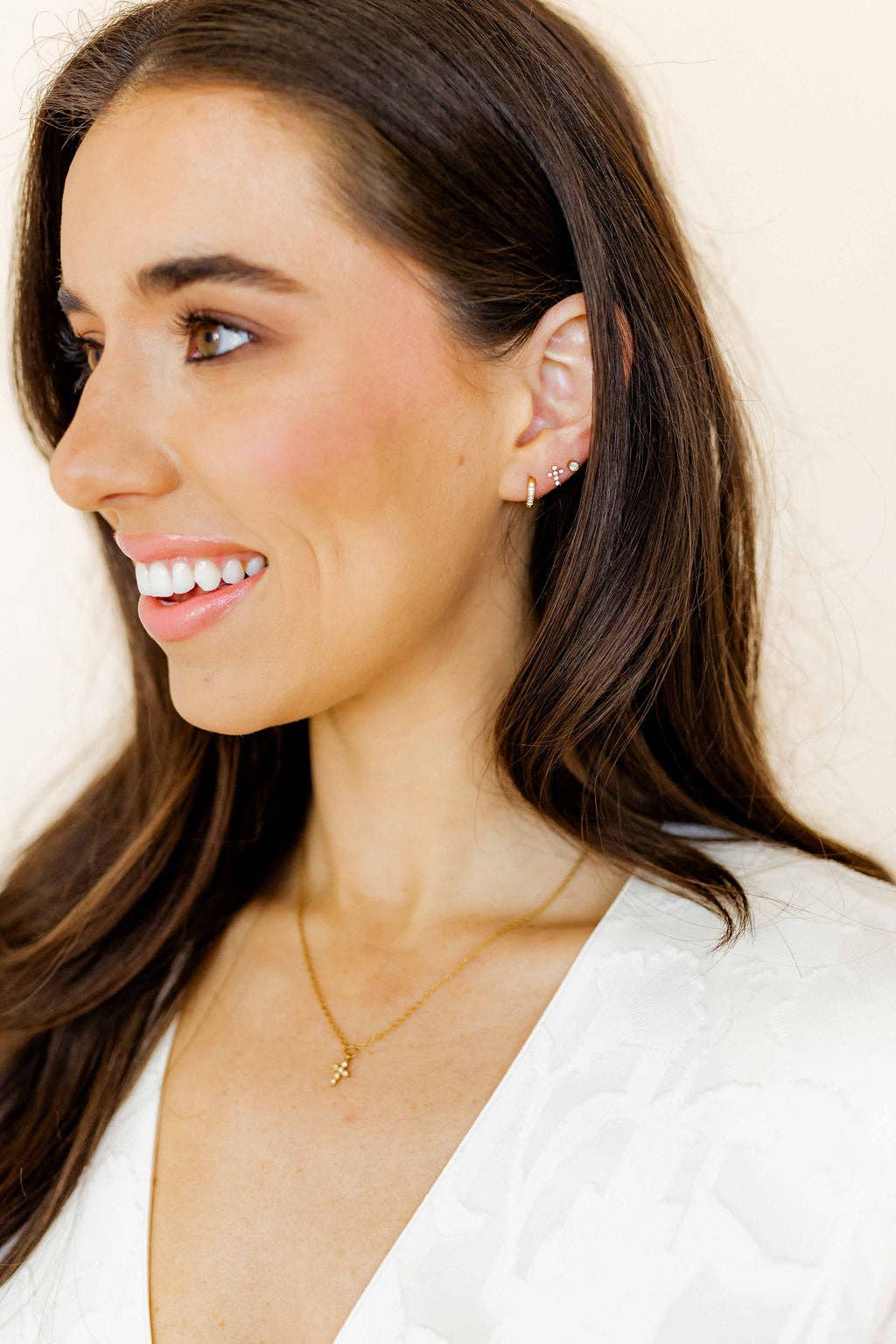 Huggie Earrings - Scarlett Hoop Gold 8mm CZ - Image 20