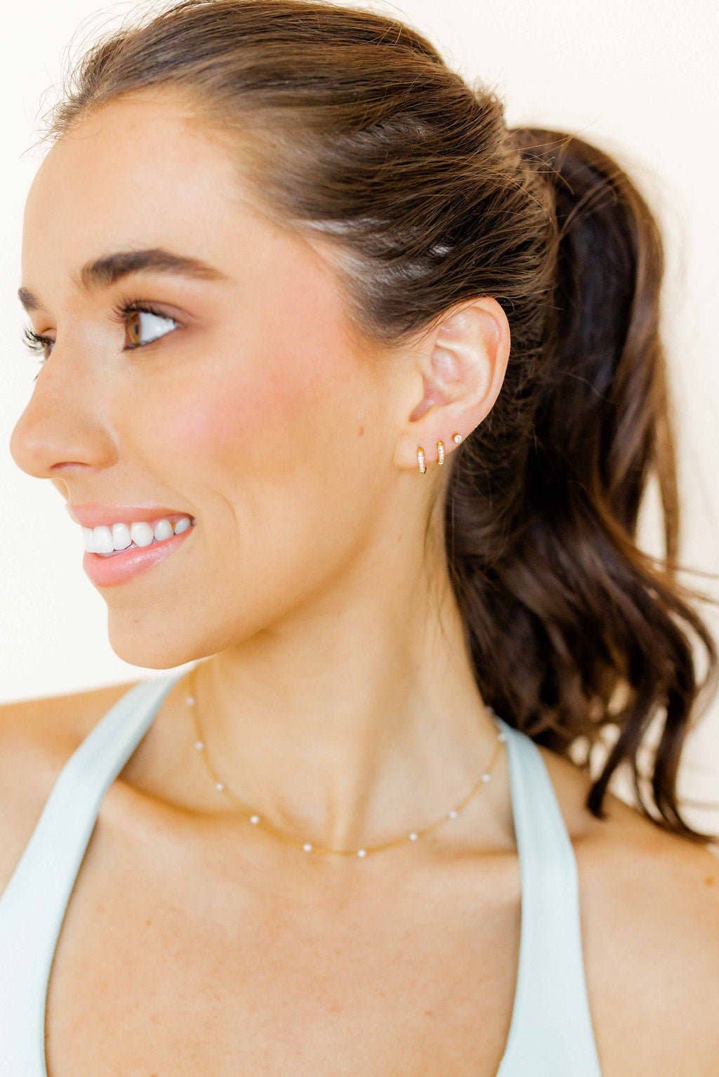 Huggie Earrings - Scarlett Hoop Gold 8mm CZ - Image 9