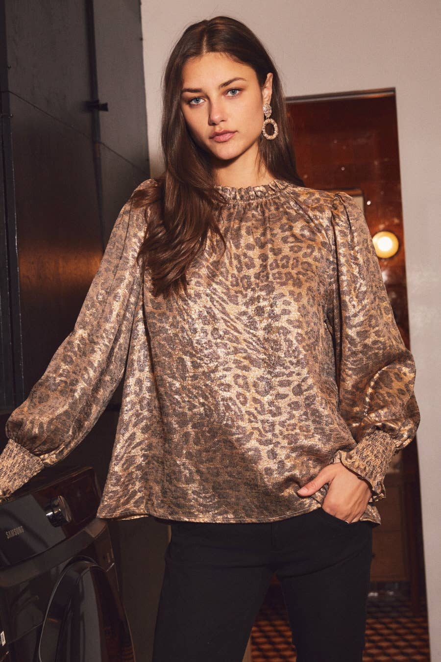 Metallic Leopard Print Blouse - Image 3