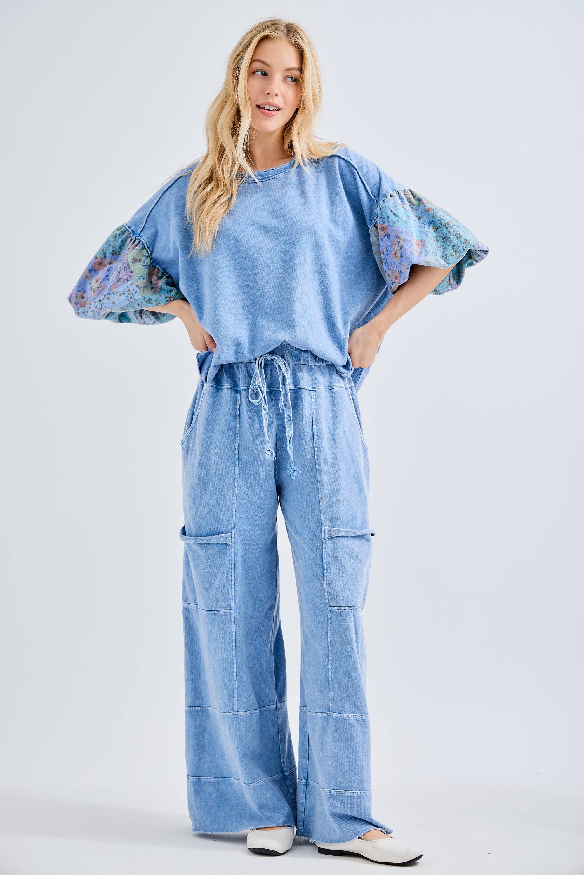 Mineral Washed Boho Patch Sleeve Top - Image 3