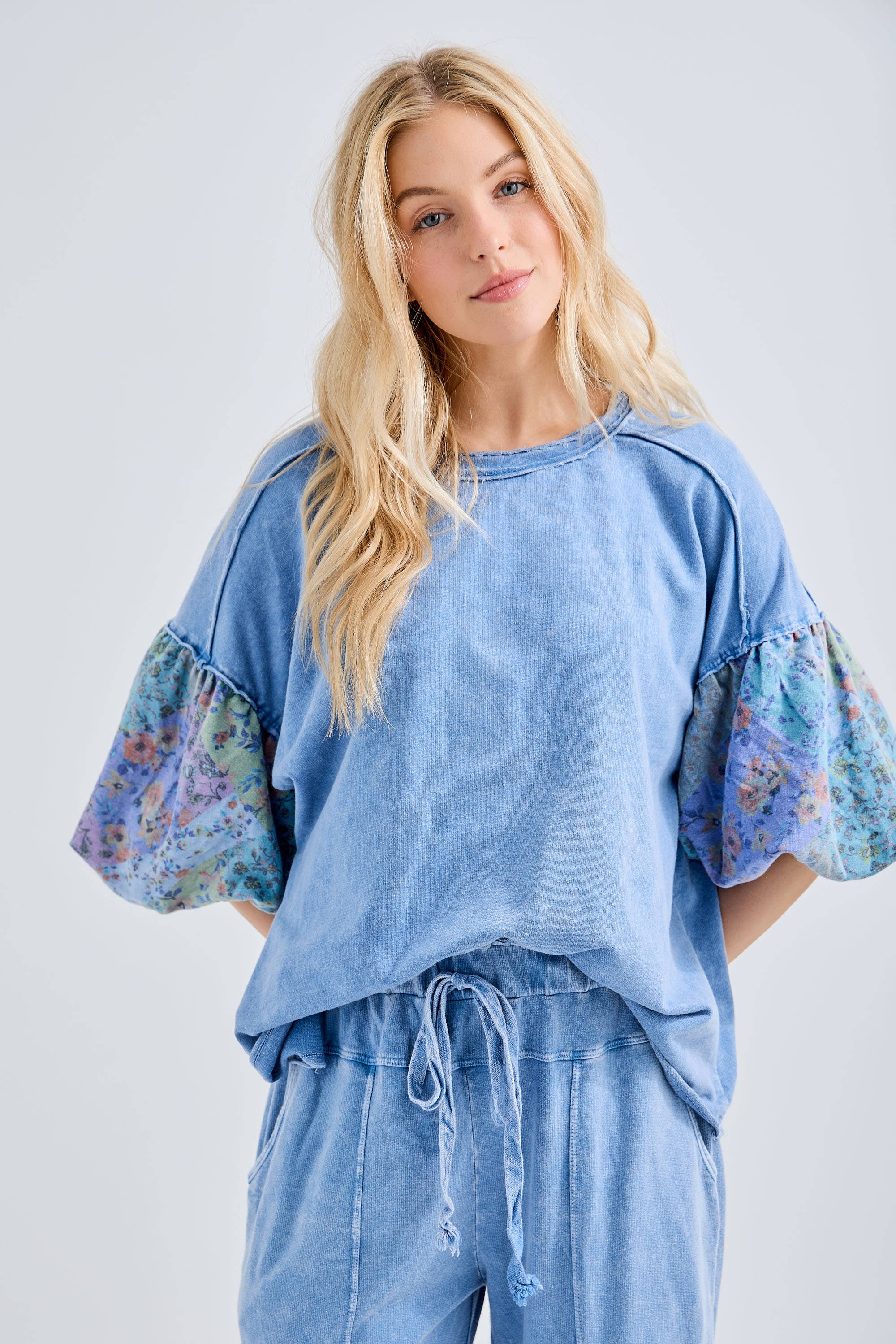 Mineral Washed Boho Patch Sleeve Top - Image 4