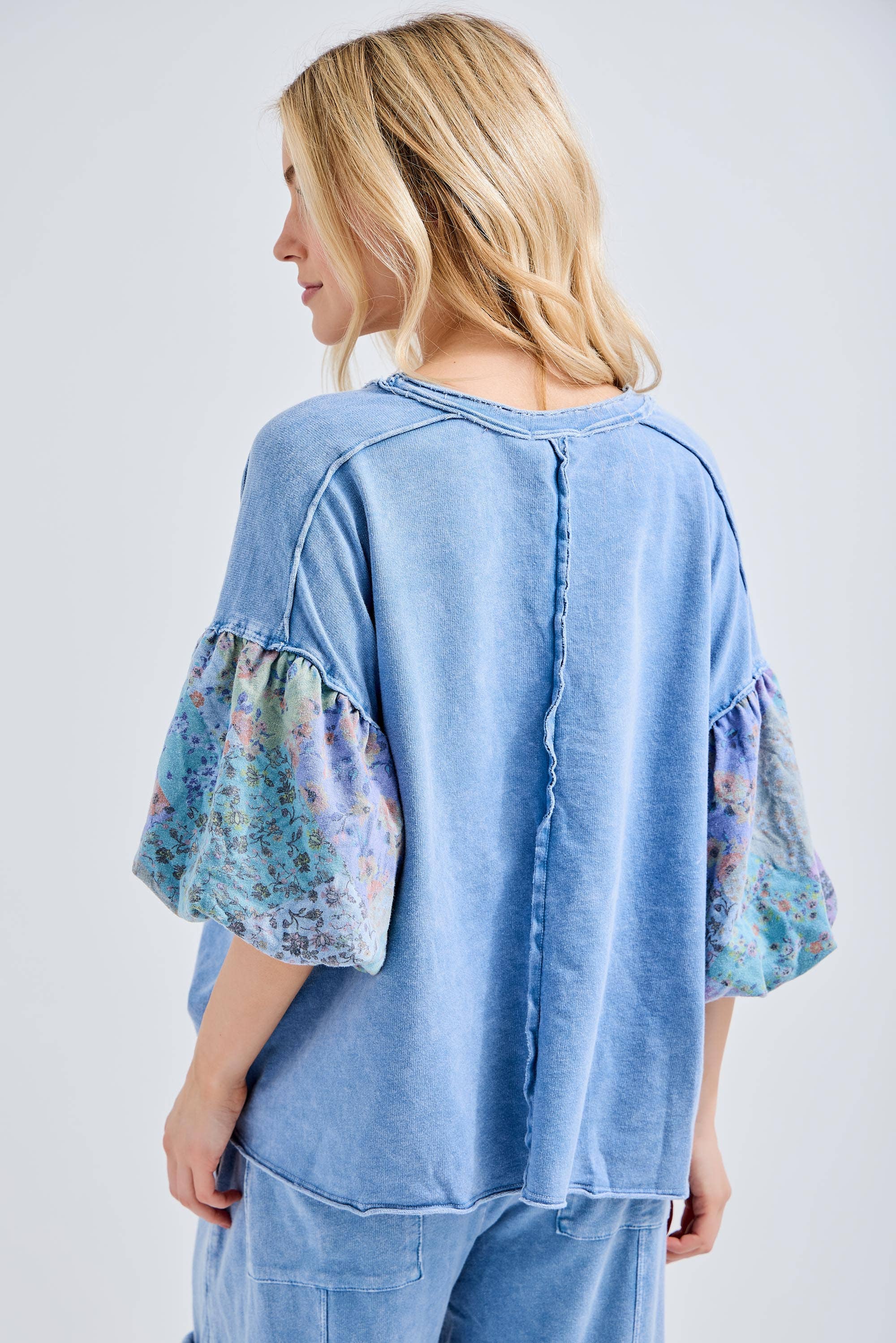Mineral Washed Boho Patch Sleeve Top - Image 6