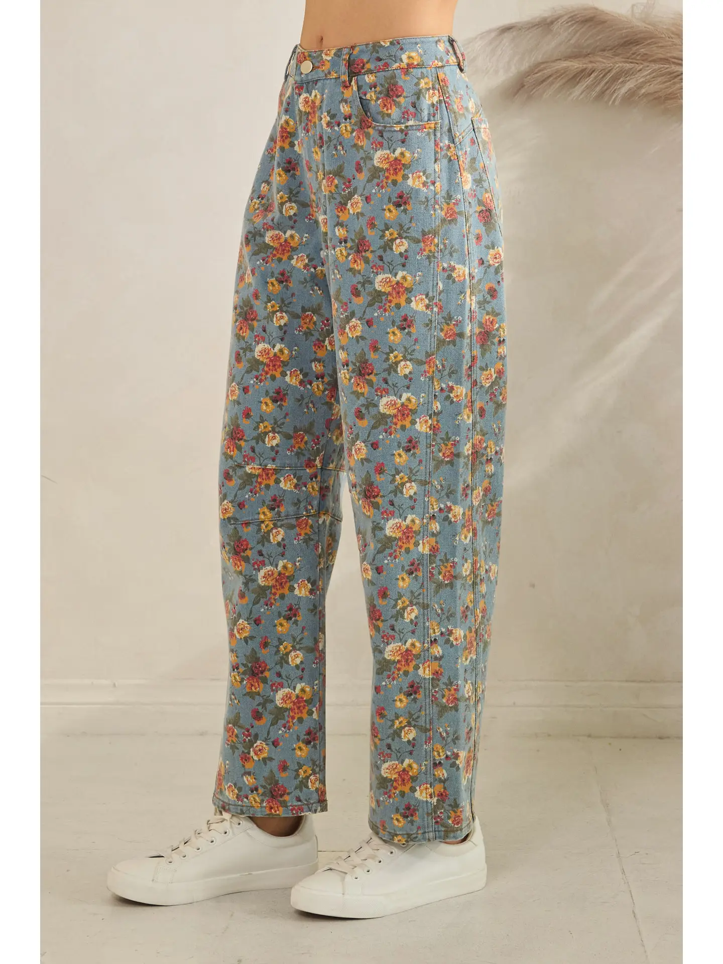 Mineral Washed Floral Denim Barrel Pants - Image 2