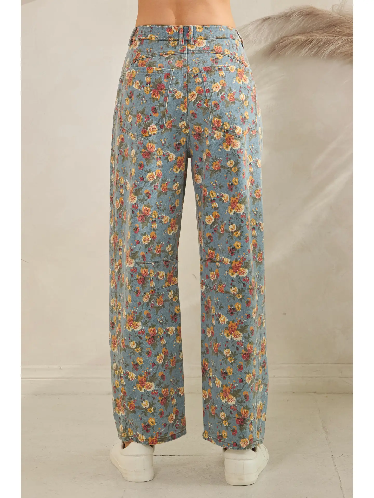 Mineral Washed Floral Denim Barrel Pants - Image 3