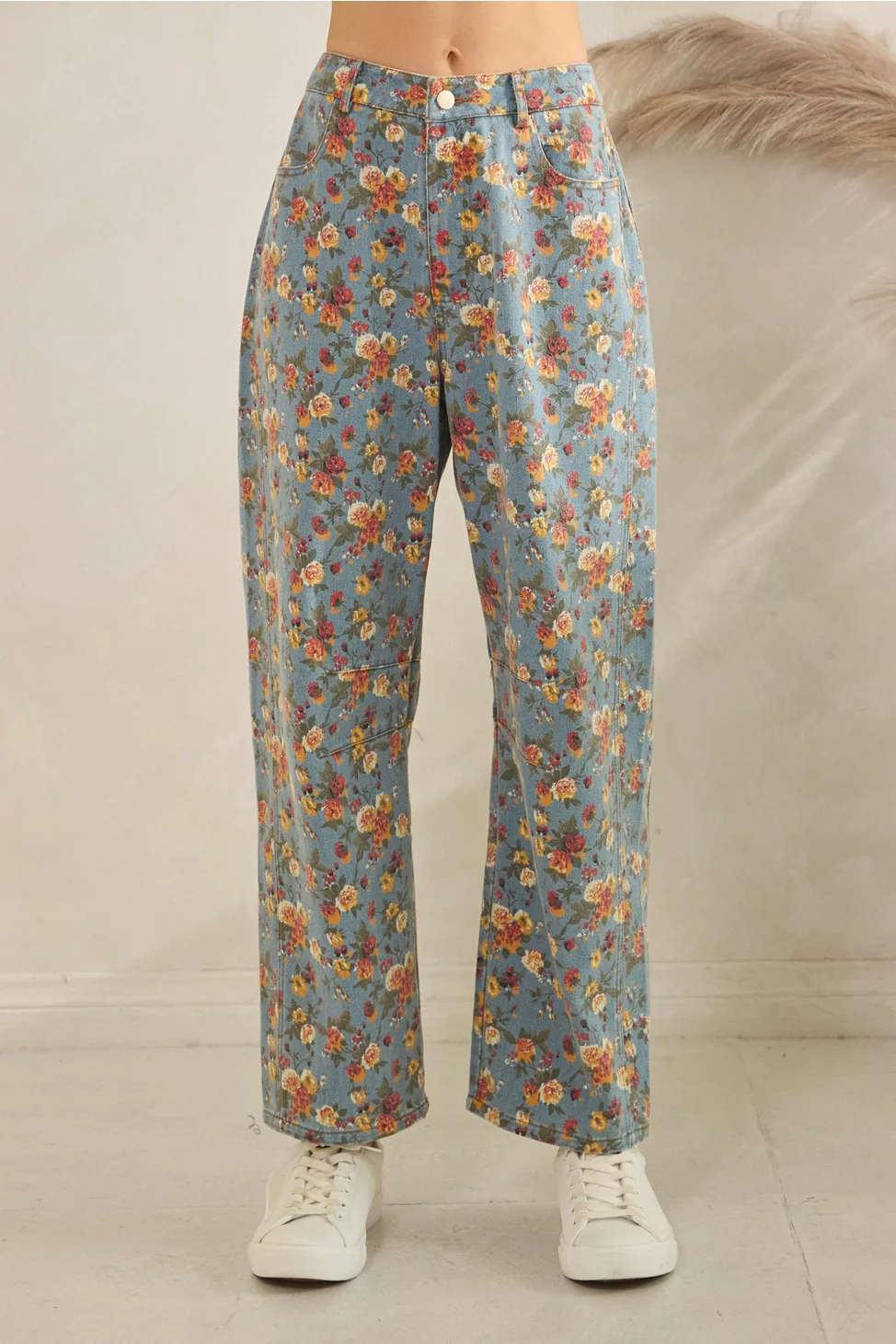 Mineral Washed Floral Denim Barrel Pants - Image 4