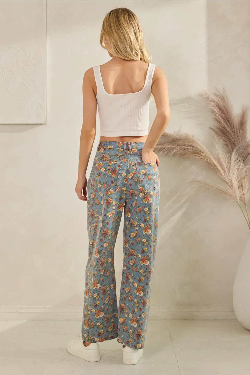 Mineral Washed Floral Denim Barrel Pants - Image 5