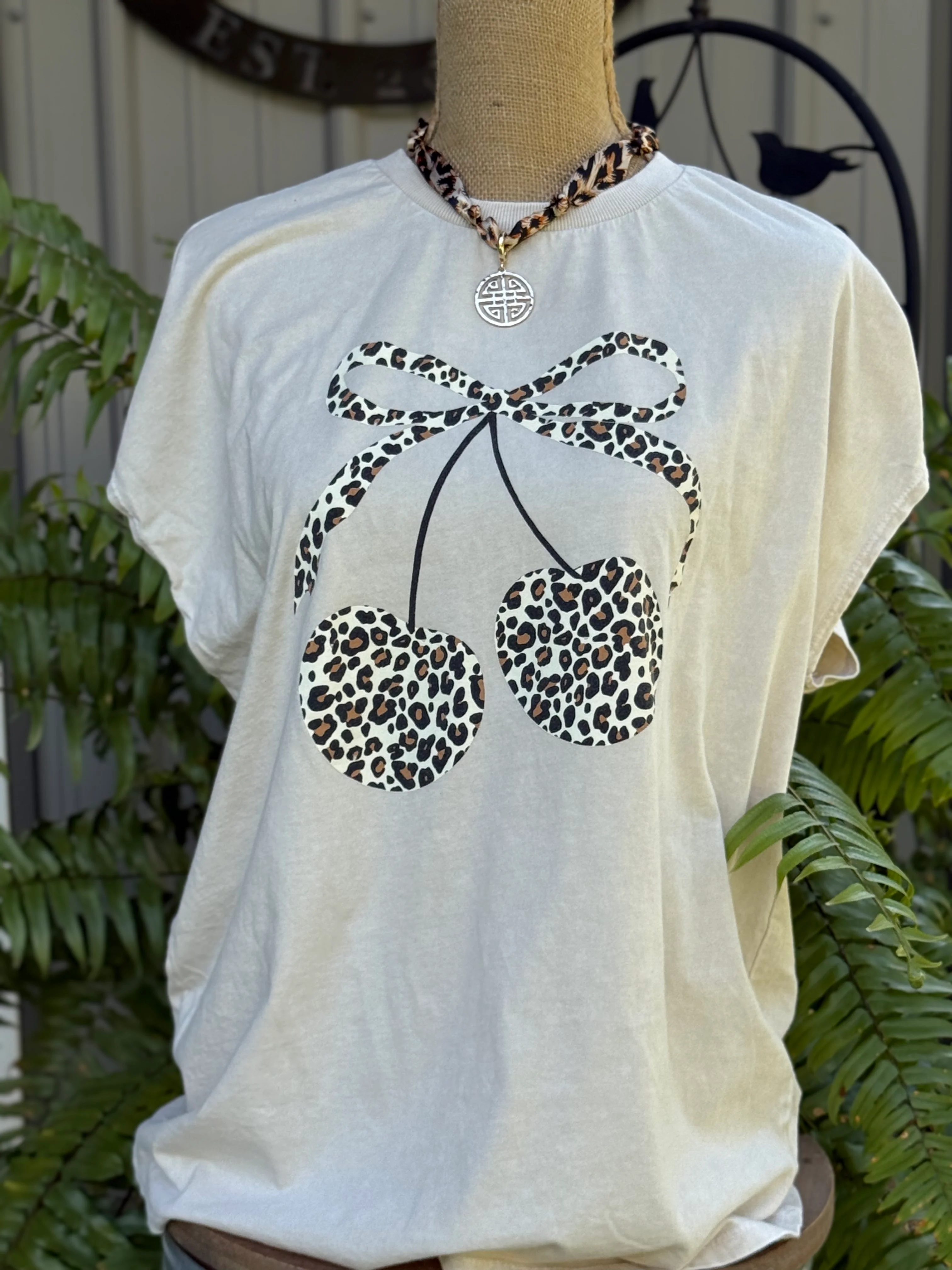 Mineral Washed Leopard Animal Cherry Graphic Top - Image 2