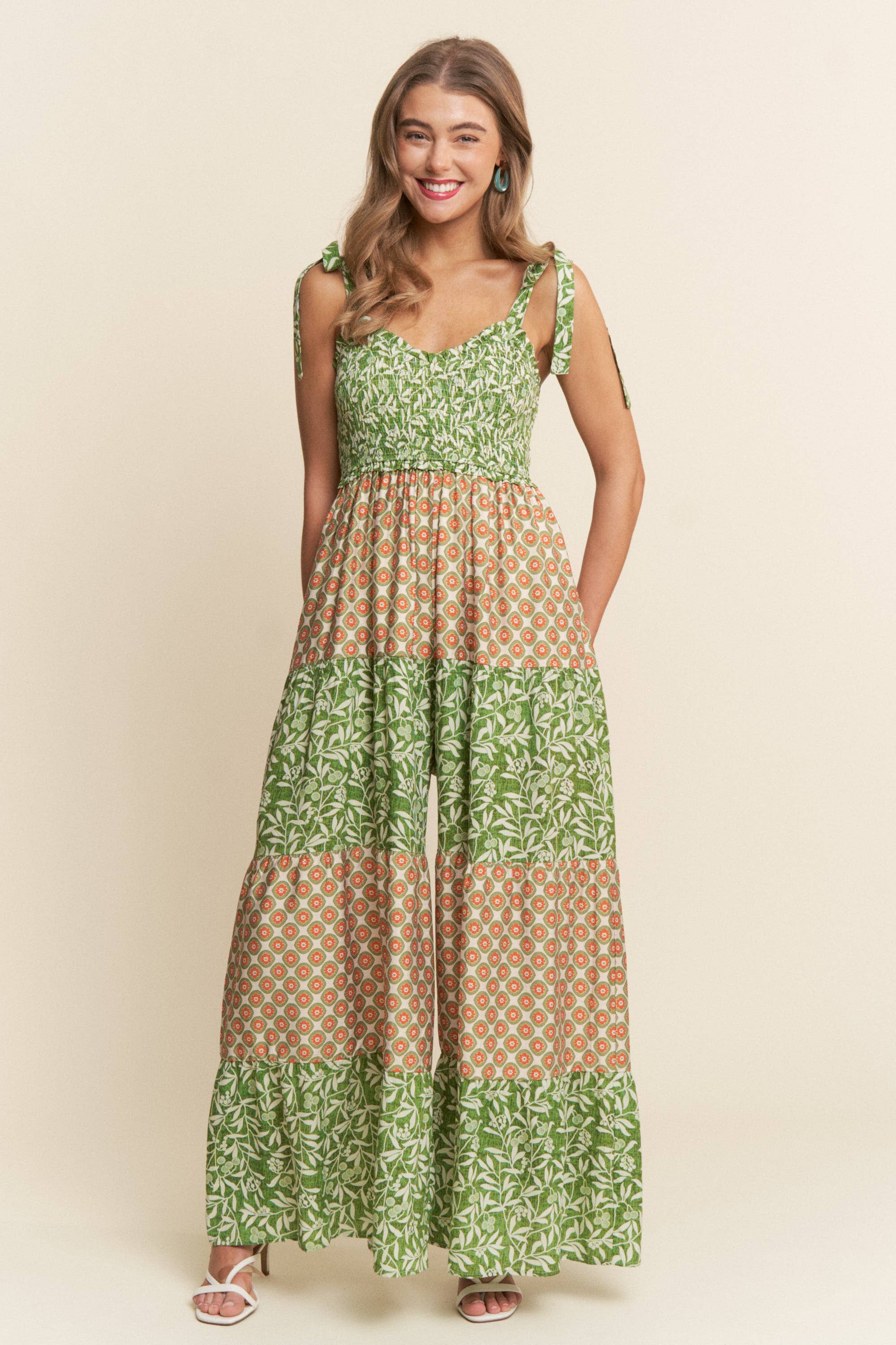 Jade Boho Smocked Wide Leg Jumpsuit - Image 3